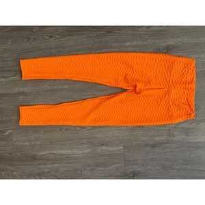 Orange Textured High Rise Leggings Stretchy Smocked Ruched Women’s Medium